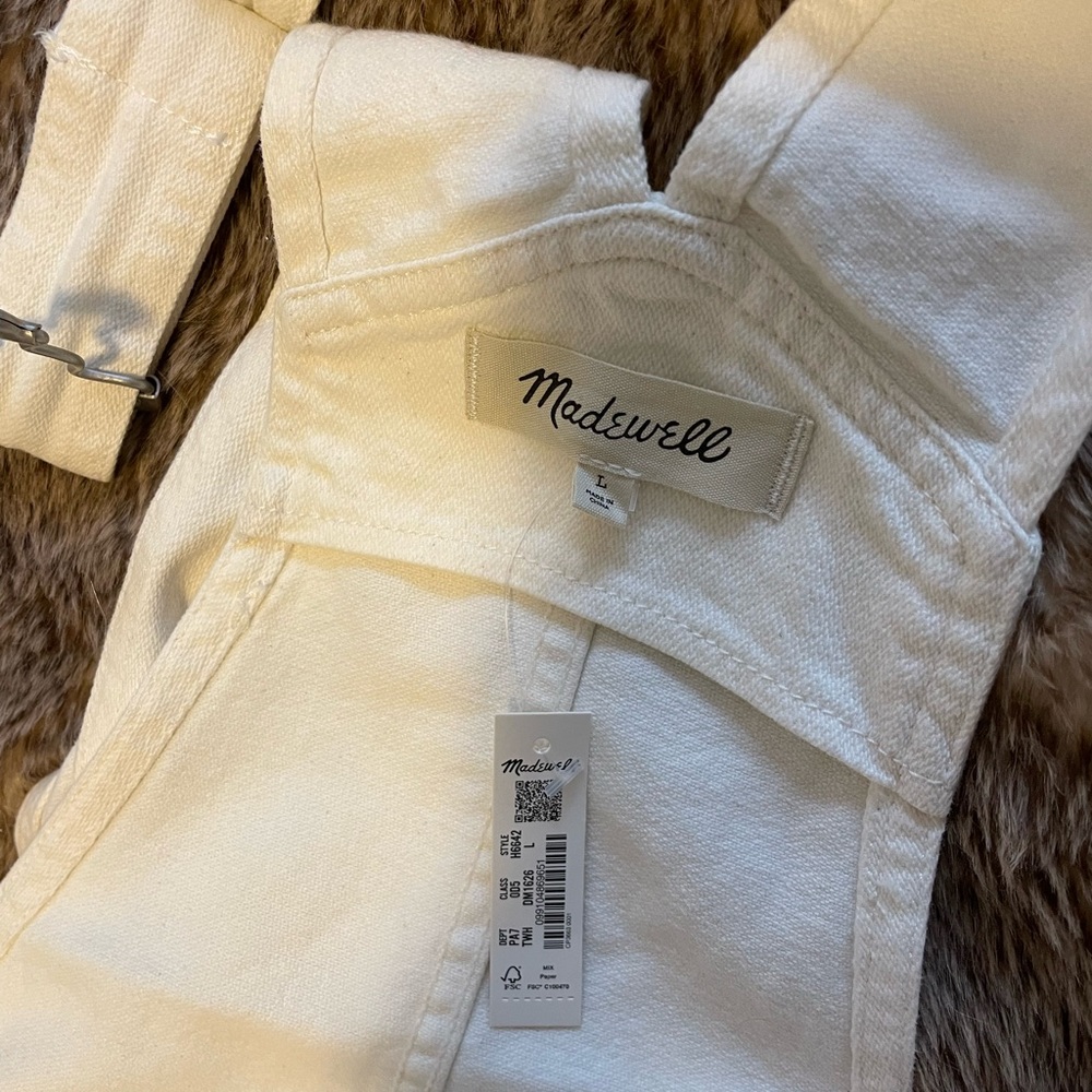 NWT Madewell Straight-Leg Overalls in Tile White Sz. L